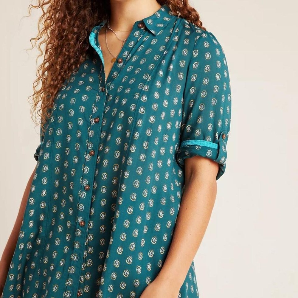 Maeve Anthropologie Monika Green Blouse Hippie Indie Boho Chic